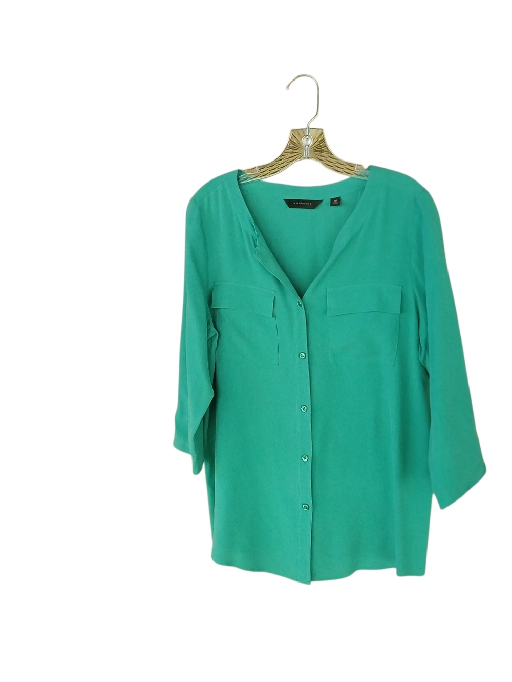 Investments Green 3/4 Sleeve Washable Silk Shirt Medium
